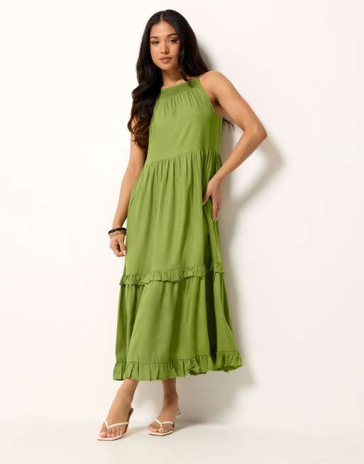 PixieGirl Petite halter neck maxi dress in green, 2 of 4