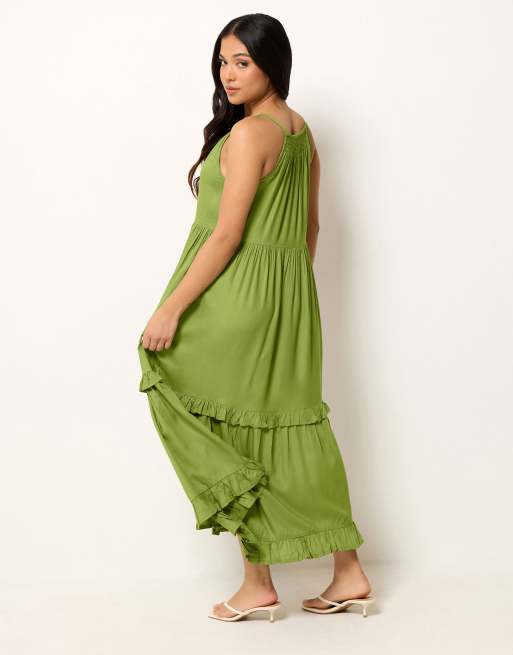 PixieGirl Petite halter neck maxi dress in green, 3 of 4
