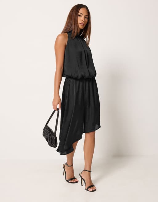 PixieGirl Petite halter neck satin dress in black, 2 of 4