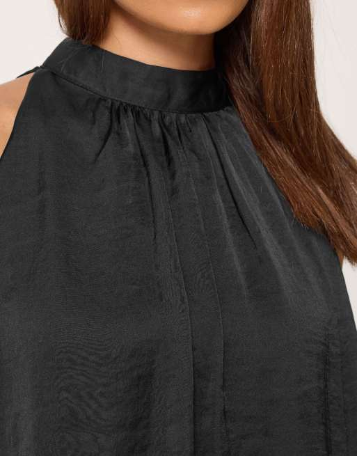 PixieGirl Petite halter neck satin dress in black, 4 of 4