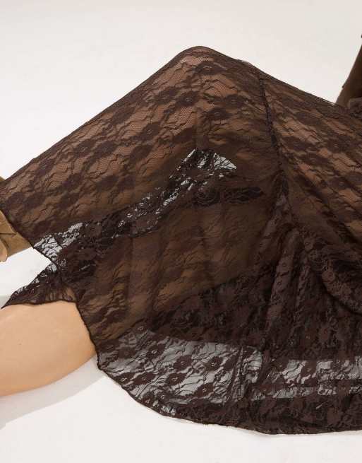 PixieGirl Petite lace maxi skirt in brown, 2 of 4