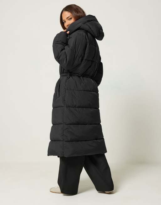 PixieGirl Petite midi padded coat in black, 3 of 4