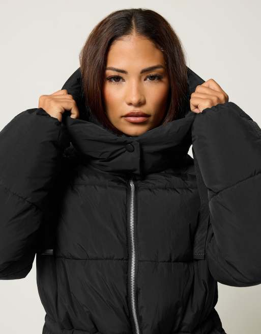 PixieGirl Petite midi padded coat in black, 4 of 4