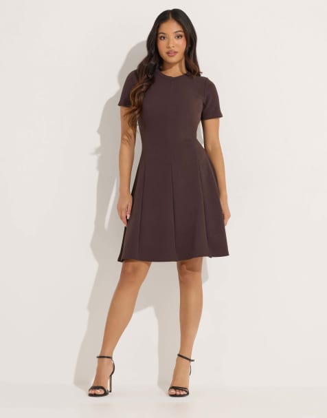 PixieGirl Petite mini skater dress in brown - view 1