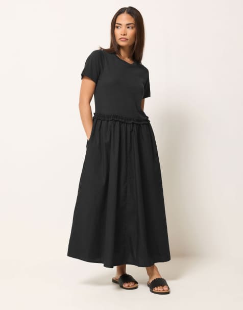 PixieGirl Petite mixed ruffle maxi dress in black - view 1