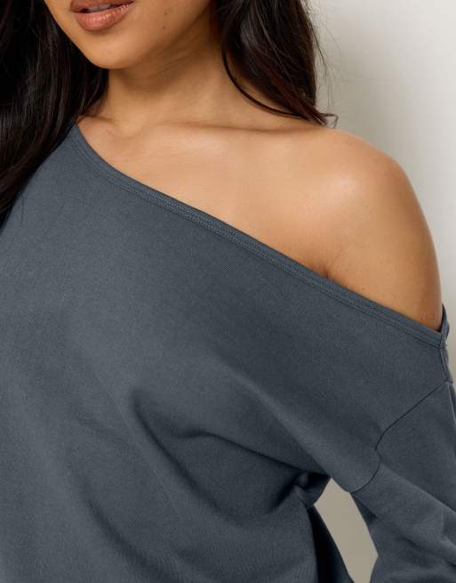 PixieGirl Petite off shoulder sweatshirt in blue, 4 of 4