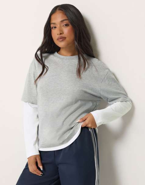 PixieGirl Petite oversized layered t-shirt in grey - view 1