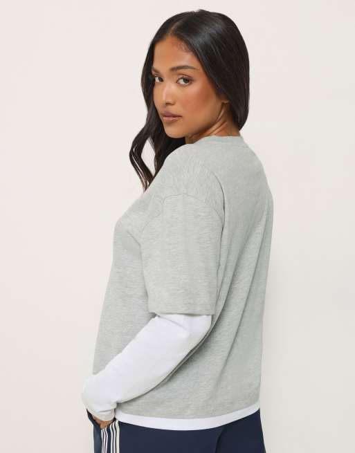 PixieGirl Petite oversized layered t-shirt in grey, 3 of 4