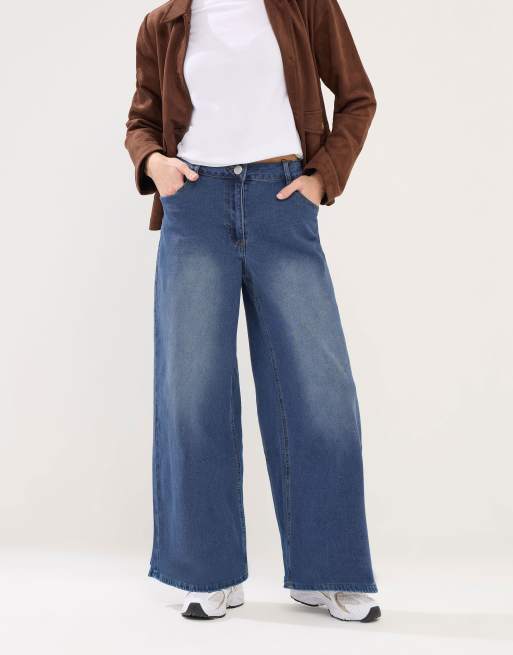 PixieGirl Petite palazzo wide leg jeans in blue, 2 of 4