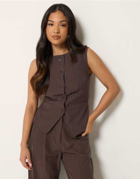 PixieGirl Petite pinstripe waistcoat in brown - view 1