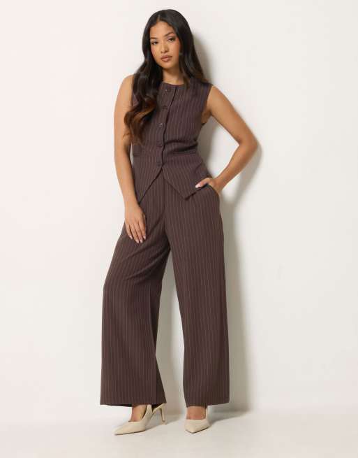 PixieGirl Petite pinstripe waistcoat in brown, 2 of 4