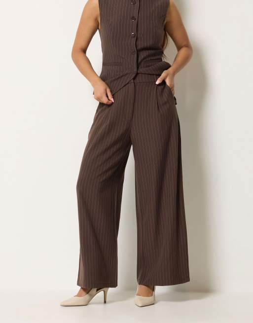 PixieGirl Petite pinstripe waistcoat & trousers in brown, 2 of 4
