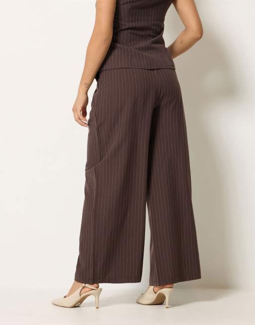 PixieGirl Petite pinstripe waistcoat & trousers in brown, 3 of 4