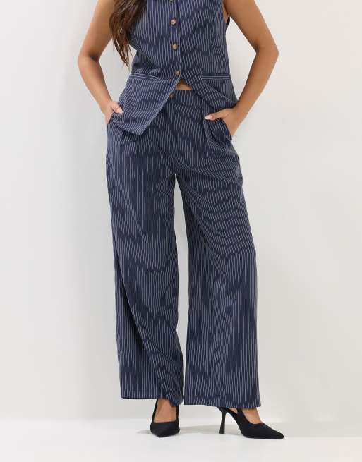 PixieGirl Petite pinstripe wide leg trousers in blue, 4 of 4