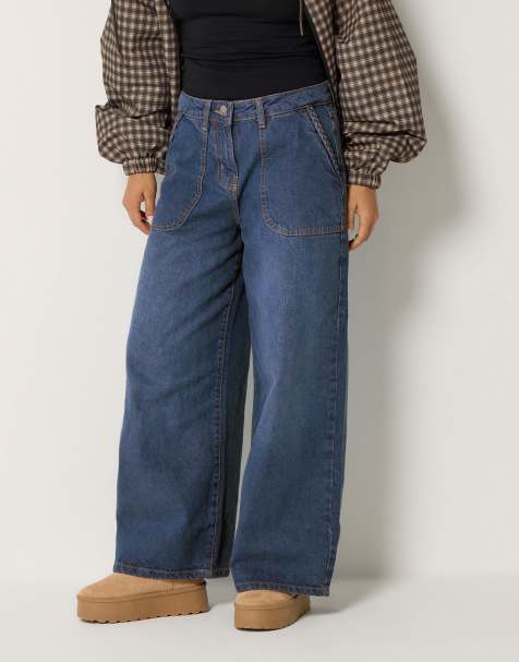 PixieGirl Petite plait pocket wide leg jeans in blue - view 1