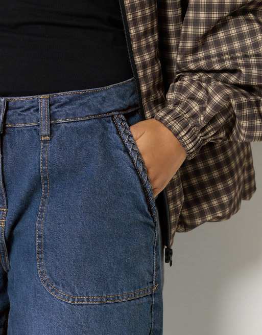 PixieGirl Petite plait pocket wide leg jeans in blue, 4 of 4