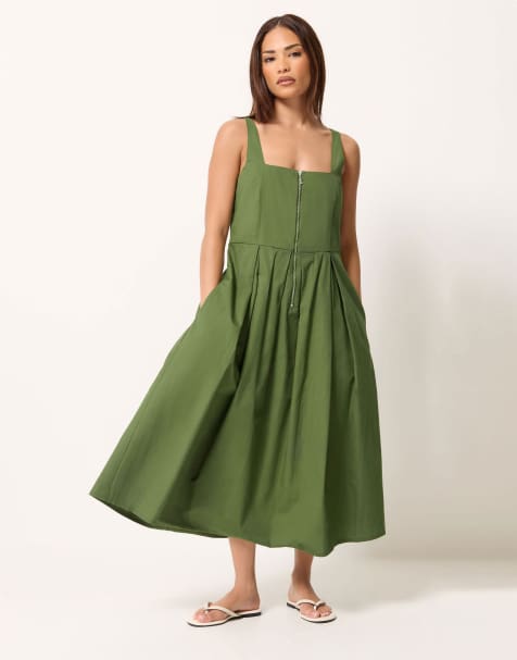 PixieGirl Petite pleated midi dress in green - view 1