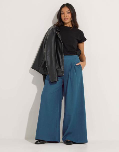 PixieGirl Petite pleated palazzo trousers in blue - view 1