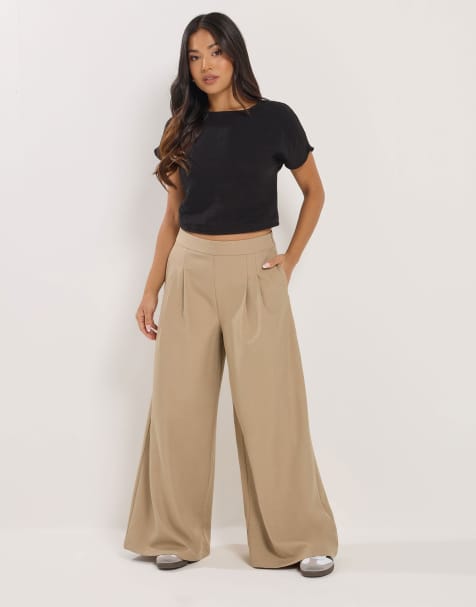 PixieGirl Petite pleated palazzo trousers in natural - view 1