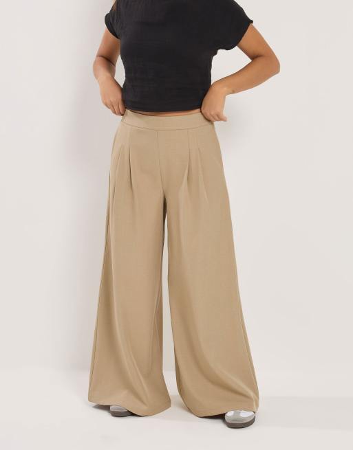 PixieGirl Petite pleated palazzo trousers in natural, 4 of 4