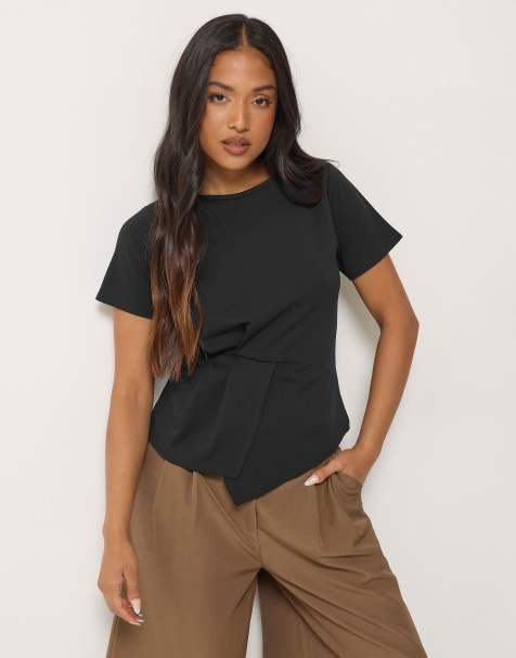PixieGirl Petite pleated short sleeve top in black - view 1