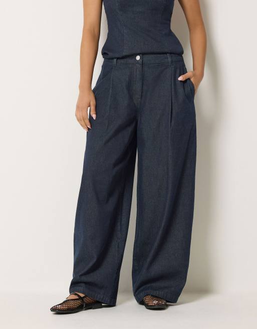PixieGirl Petite pleated wide leg jeans in blue, 2 of 4