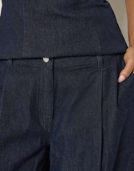 PixieGirl Petite pleated wide leg jeans in blue, 4 of 4