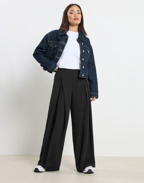 PixieGirl Petite pleated wide leg trousers in black - view 1