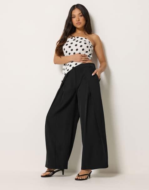 PixieGirl Petite pleated wide leg trousers in black - view 1