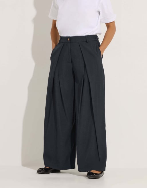 PixieGirl Petite pleated wide leg trousers in blue, 4 of 4