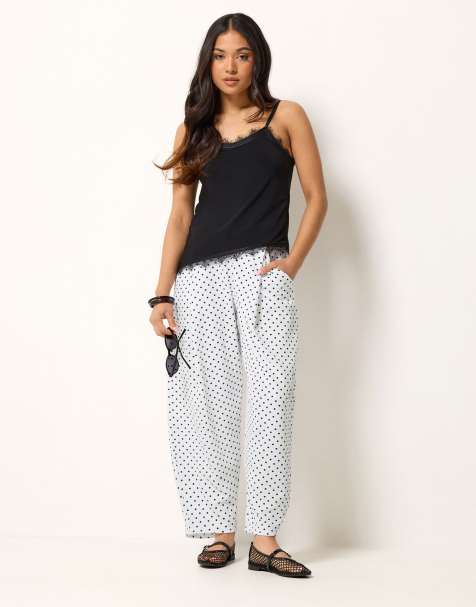 PixieGirl Petite polka dot barrel leg trousers in white - view 1