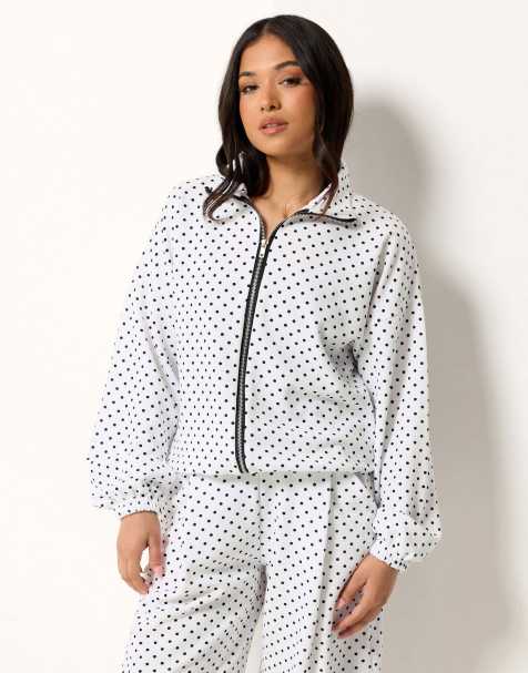 PixieGirl Petite polka dot funnel neck jacket in white - view 1