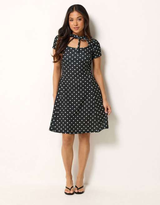 PixieGirl Petite polka dot mini dress in black, 2 of 4