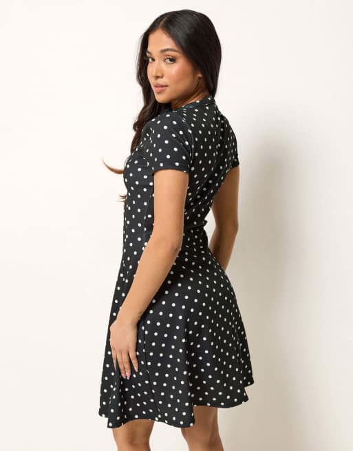 PixieGirl Petite polka dot mini dress in black, 3 of 4