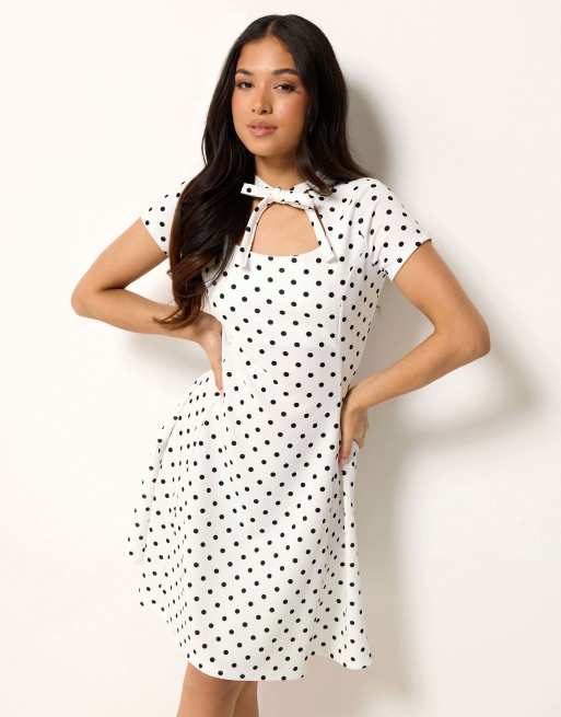 PixieGirl Petite polka dot mini dress in white, 3 of 4