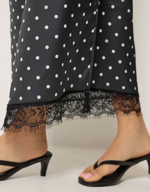 PixieGirl Petite polka dot satin maxi skirt in black, 4 of 4