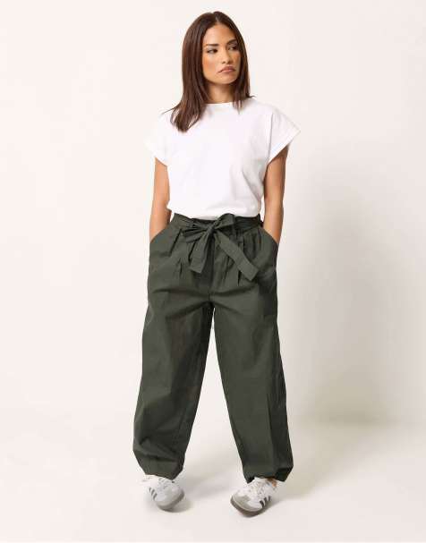 PixieGirl Petite poplin barrel trousers in green - view 1