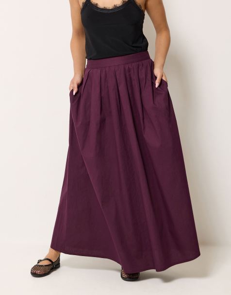 PixieGirl Petite poplin cotton maxi skirt in red - view 1
