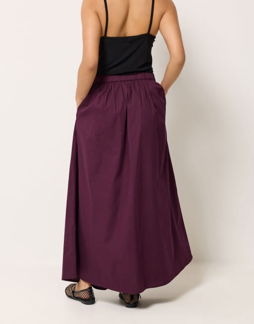 PixieGirl Petite poplin cotton maxi skirt in red, 3 of 4