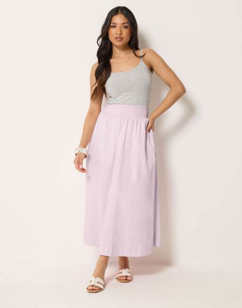 PixieGirl Petite poplin shirred cotton maxi skirt in pink - view 1