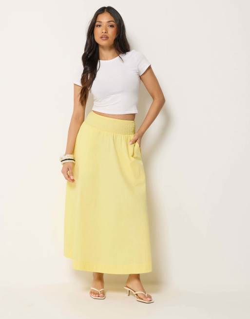PixieGirl Petite poplin shirred cotton maxi skirt in yellow, 2 of 4