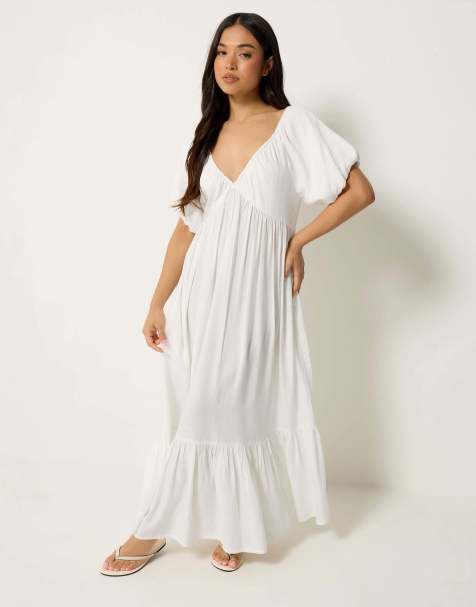 PixieGirl Petite puff sleeve maxi dress in ivory - view 1