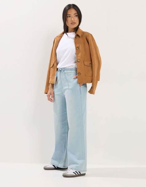 PixieGirl Petite pull-on wide leg jeans in blue - view 1