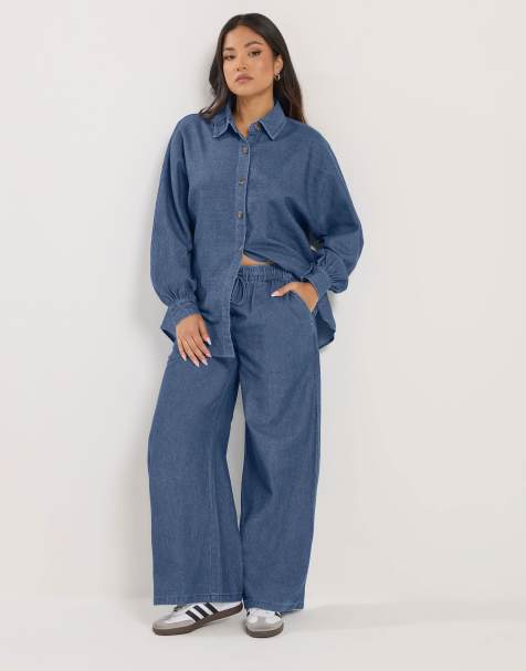 PixieGirl Petite pull-on wide leg jeans in blue