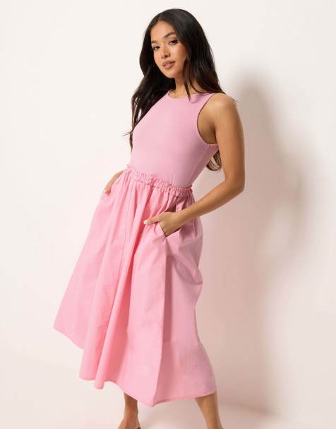 PixieGirl Petite ruffle detail midi dress in pink - view 1