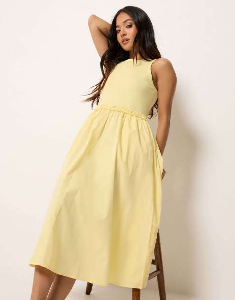 PixieGirl Petite ruffle detail midi dress in yellow - view 1