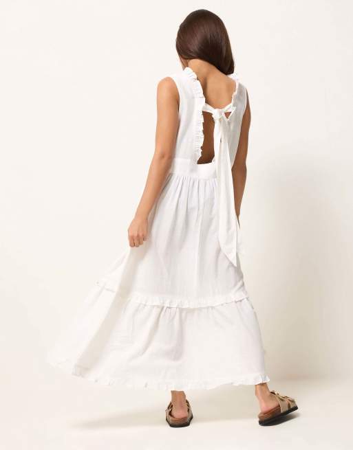 PixieGirl Petite ruffle tie back maxi dress in white, 2 of 4