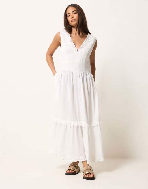 PixieGirl Petite ruffle tie back maxi dress in white, 4 of 4