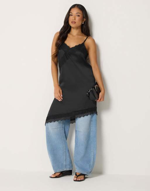 PixieGirl Petite satin asymmetric dress in black, 2 of 4