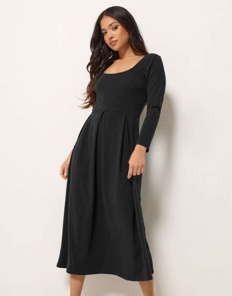 PixieGirl Petite scoop neck midi dress in black - view 1